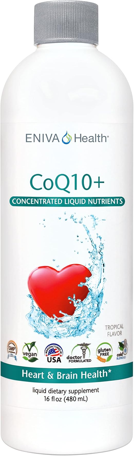 Eniva Health Liquid CoQ10 100mg (16oz) Plus LCarnitine, Vitamin C, Lecithin Gluten