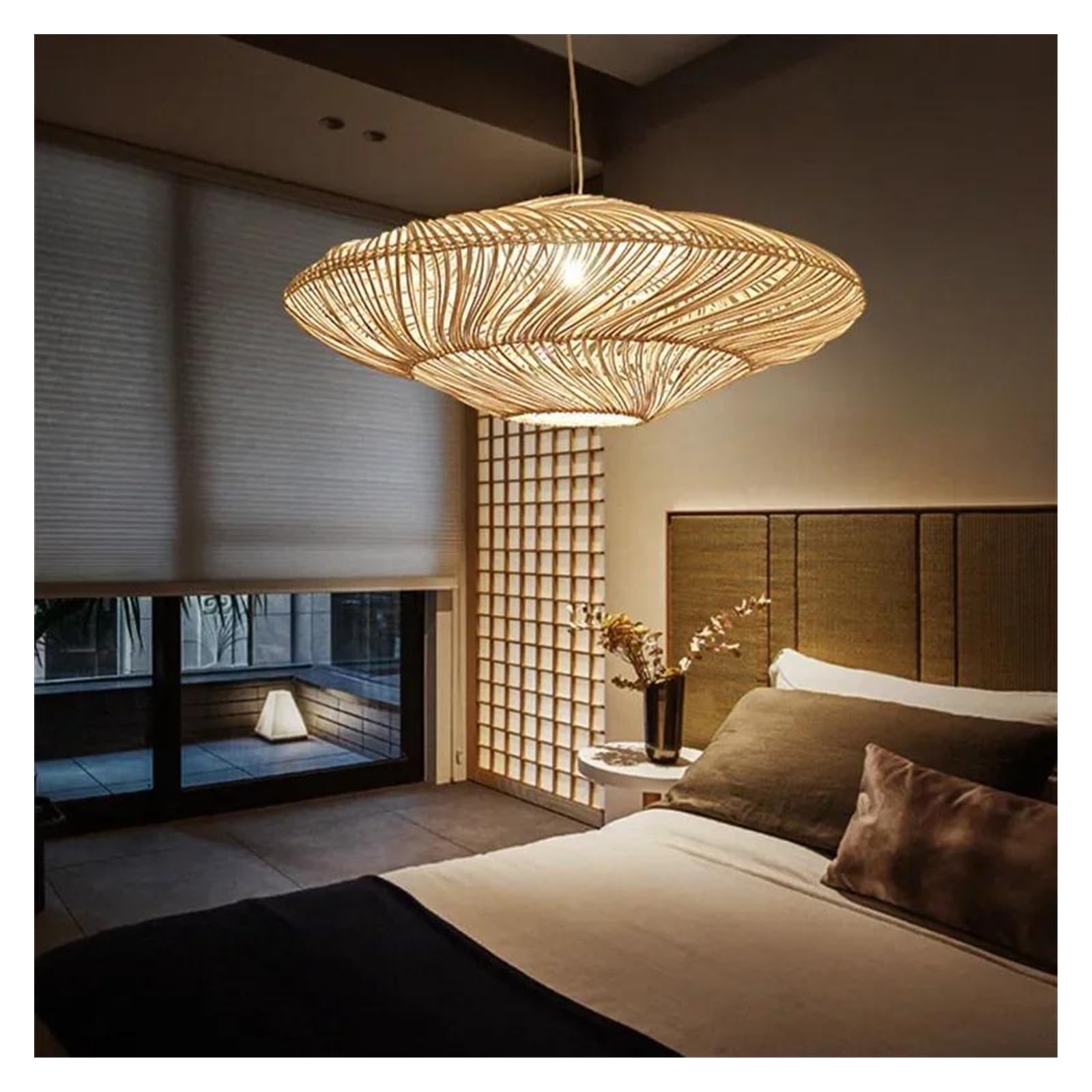 FZQSXAZU Chandelier, UFO Lampshade Rattan ht Creative Chinese Restaurant, Living Room, Tea, and Decorative