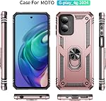 for Motorola Moto Play 2024 case with Screen Protector,Moto G Play 2024 4G Phone Case,360° Rotation Ring Kickstand Military-Grade Heavy Duty Shockproof with Magnetic Cover (Rose Gold)