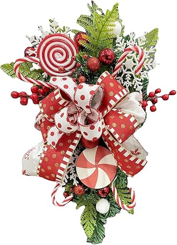 Miniatura 3 de Corona de Navidad con diseño de lágrima, corona de hojas verdes, guirnalda para colgar en la pared, guirnalda de puerta delantera, corona para