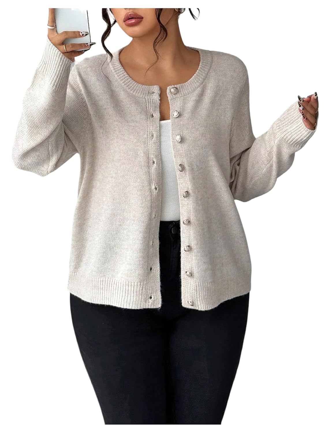 SOLY HUX Womens Plus Size Button Down Long Sleeve Crew Neck Cardigan Sweater Fall Clothes