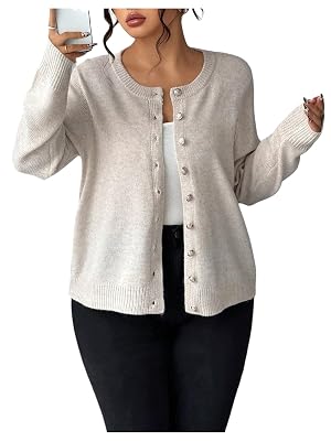 SOLY HUX Womens Plus Size Button Down Long Sleeve Crew Neck Cardigan Sweater Fall Clothes