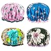 4 Pcs Double Layers Reusable large Shower caps waterproof, Adjustable Elastic Satin Bath Caps For Women