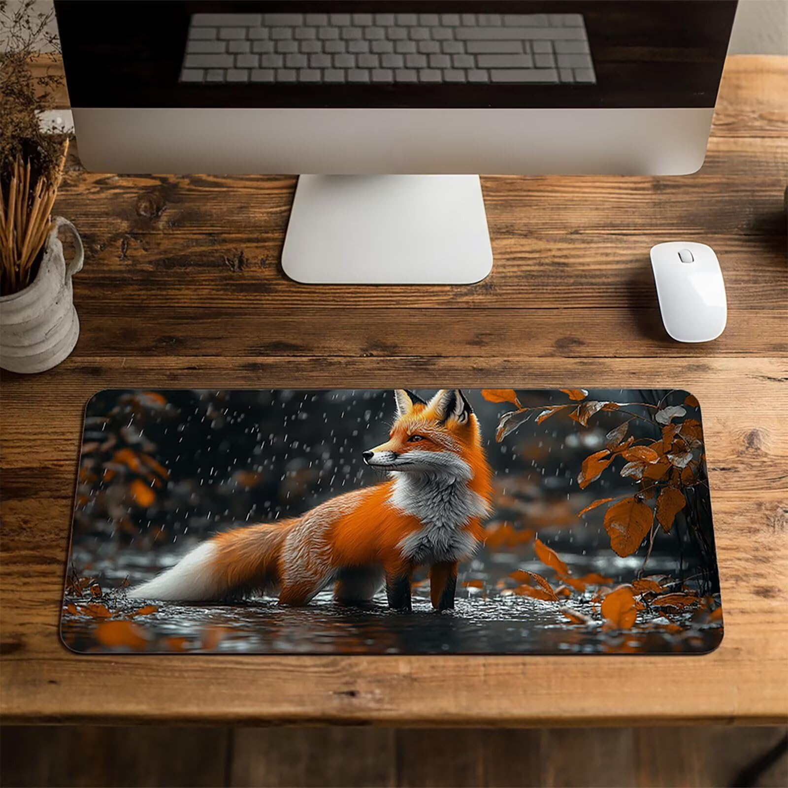 Podkładka pod mysz z lisem XXL, 600 x 1400 x 3 mm, wodoodporna, podkładka pod mysz dla graczy, poprawia dokładność i prędkość, akcesoria do gier, laptop, biuro, prezent dla mężczyzn, FSBD-6760