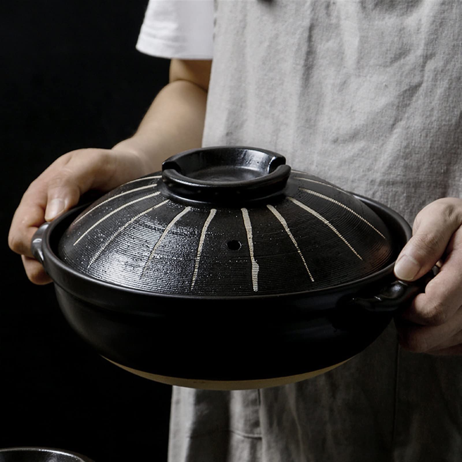 Garnek, kuchenka żaroodporna do czarnej zapiekanki z pokrywką Ceramiczny garnek do gotowania Zapiekanka Rodzina Restauracja Produkty kuchenne Zapiekanka