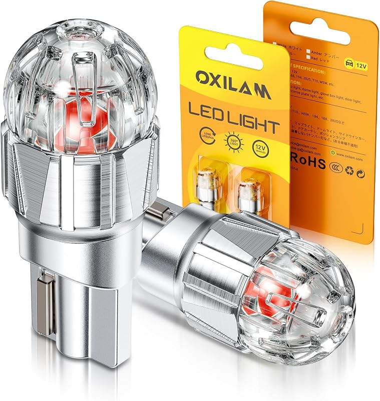 Lâmpada LED automotiva T10 194 OXILAM vermelha para iluminação interna e sinalização – 2 unidades