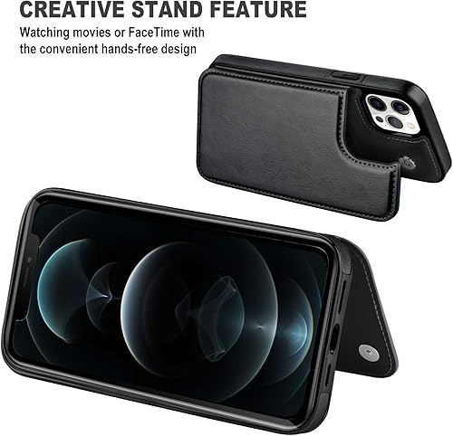 Miniatura 5 de Funda tipo cartera para iPhone 12 Pro Max, funda de piel sintética suave premium con función atril para iPhone 12 Pro Max de 6.7 pulgadas (negro)