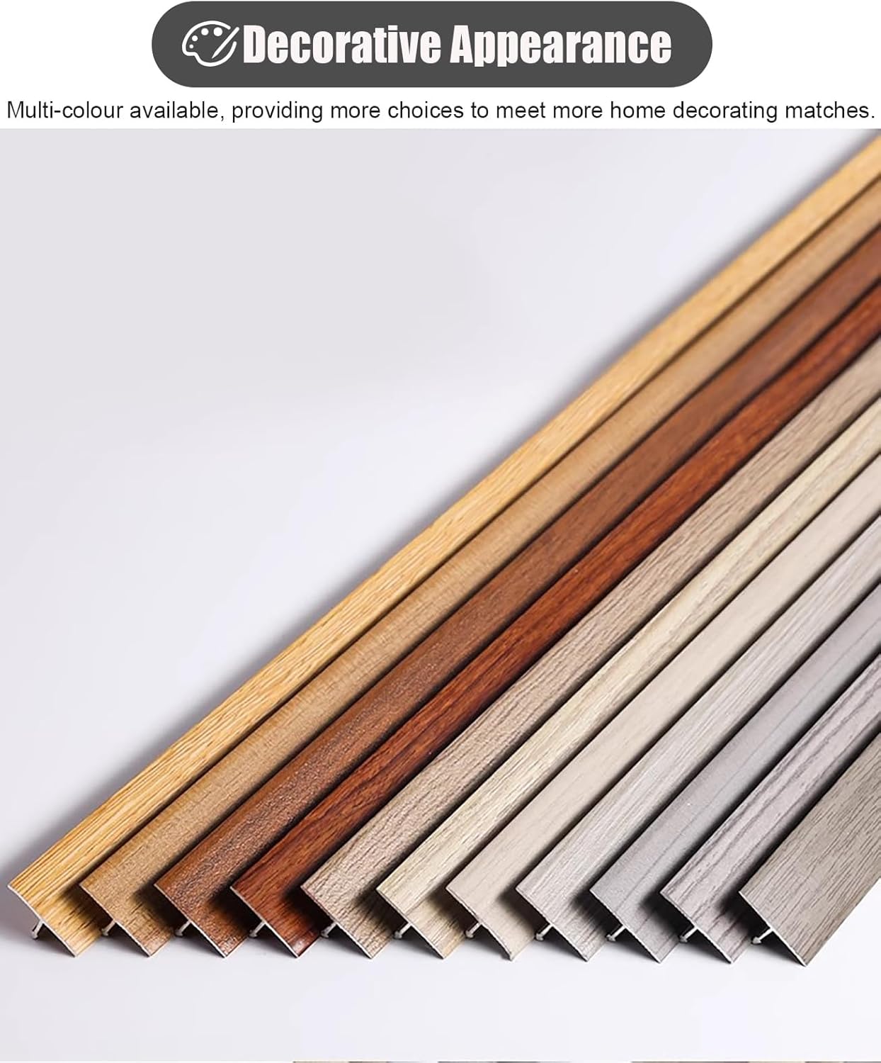 Door Threshold, Floor Transition Strip T-Shaped Metal Gap Cover with Wood Grain, to Tile Threshold Bar