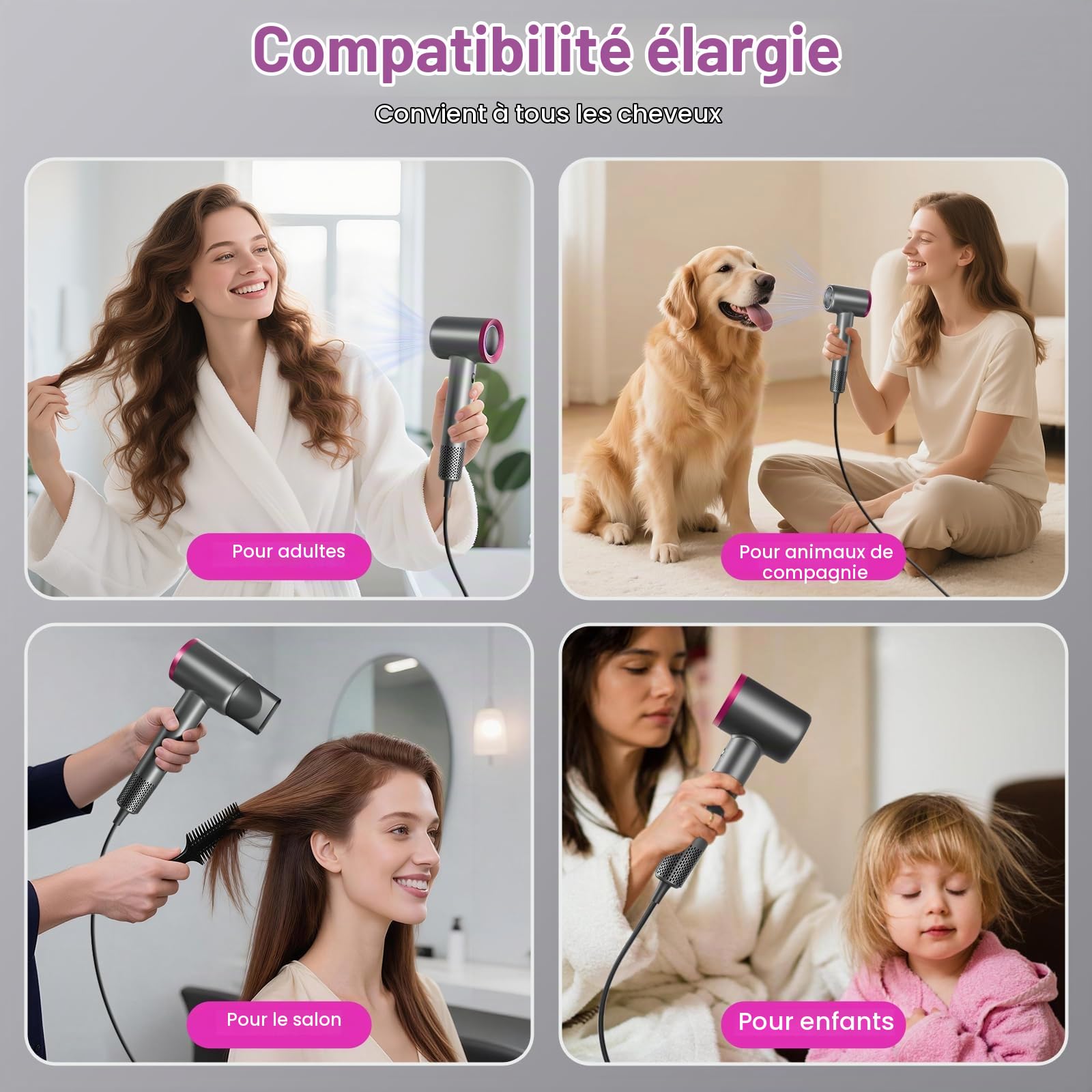 Sèche-Cheveux Ionique 110000 tr/min, 4 Températures 2 Vitesses
