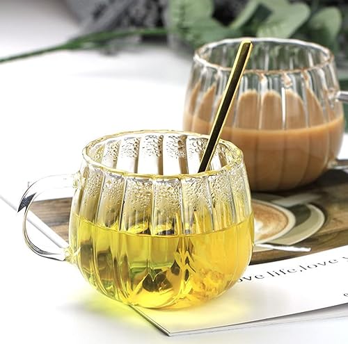Miniatura 4 de Emoyi - Taza de vidrio con patrón vertical con asa para café té sopa taza de beber transparente taza de leche juego de 2