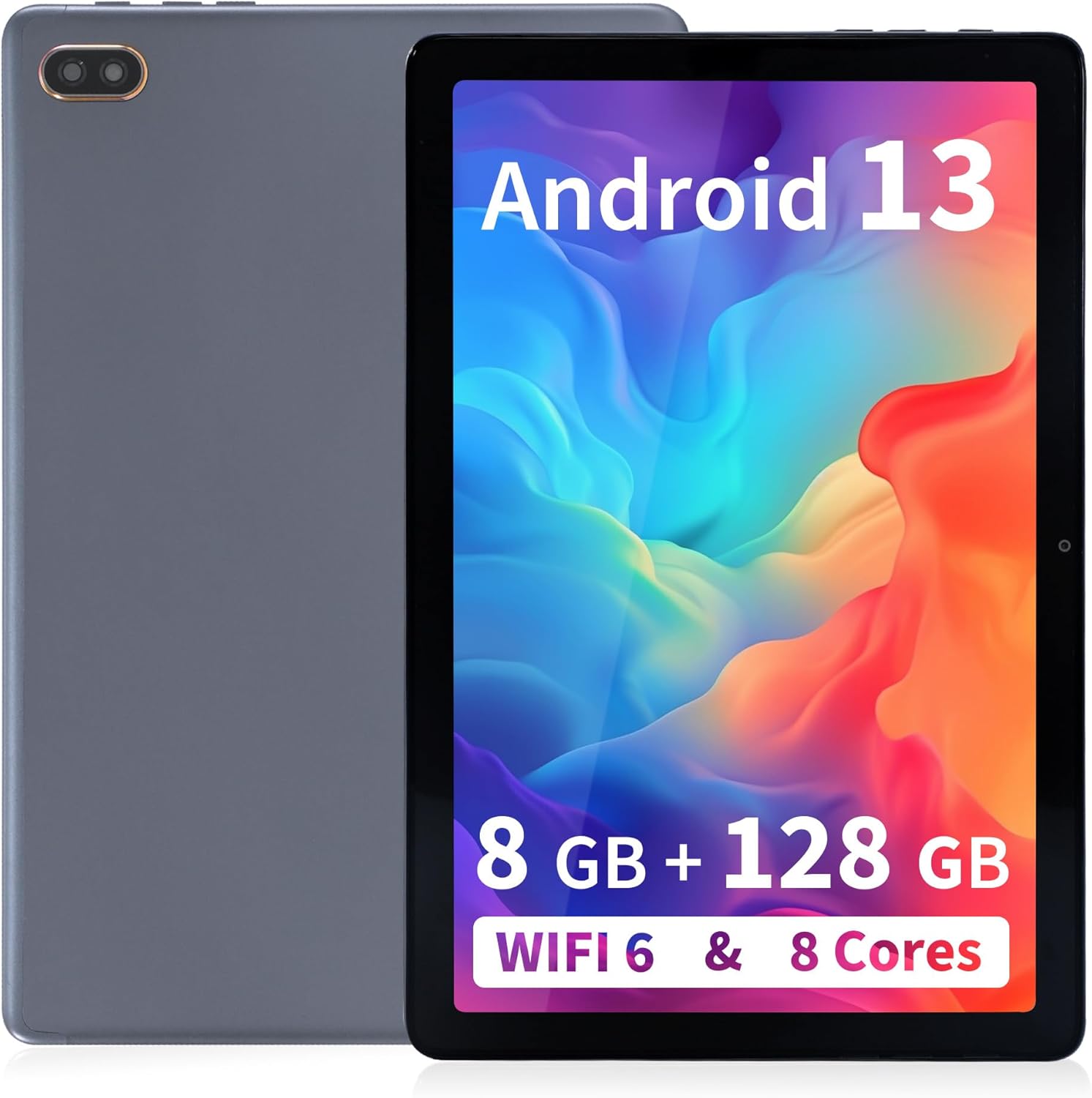 Veidoo Tablet 10 inch, 128 GB Android 13 Tablet, WiFi 6, Octa-Core, 10.1” Display, G+G 2.5D Glass IPS Touch Screen, Dual Camera, Streaming, Reading, and Gaming, Gray