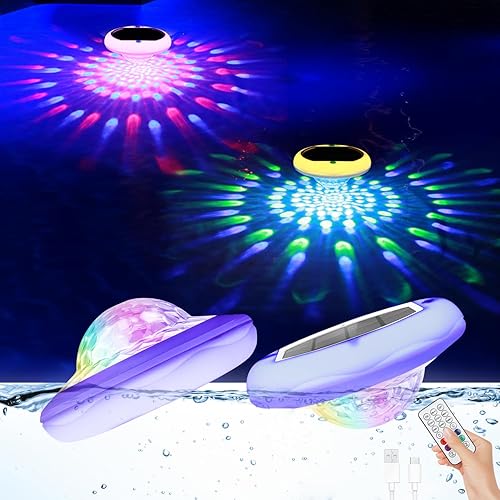 Luces solares flotantes para piscina, luces de piscina recargables por USB que flotan con control remoto, 6.7 pulgadas, 2600 mAh, IP68, luz flotante