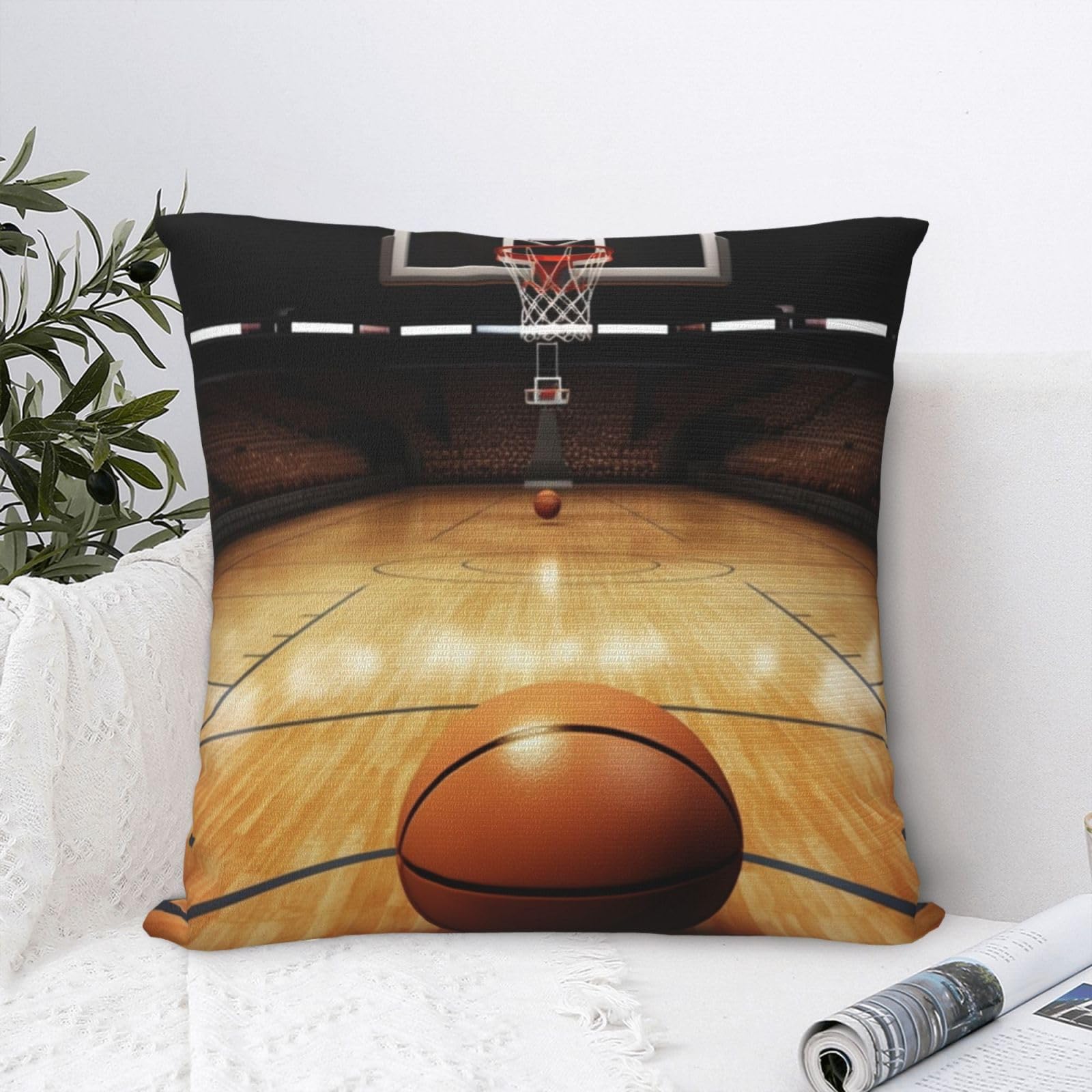 FodPand Luxury Velvet Throw Pillow Covers 24"x24" Super Soft Decorative Pillow Cases - Basketball Pillowcases Modern Lumbar Cushion Cases for Couch Sofa Bed Pillow Shams