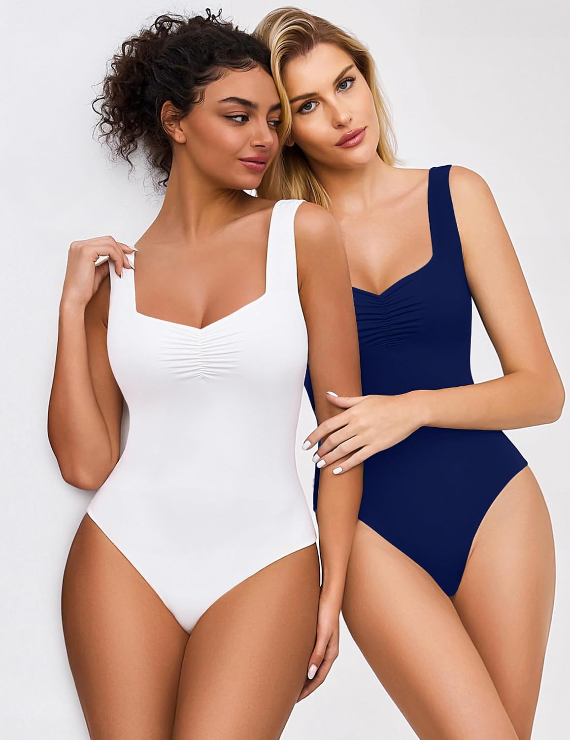 Avidlove Bodysuits for Women Sweetheart Neck Ruched Body Suit Seamless Double Lined Tank Top Slimming