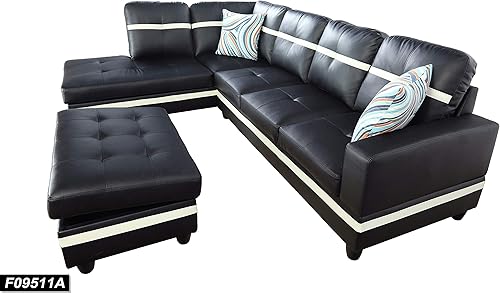 Miniatura 31 de Sofá modular contemporáneo con diván y otomana de almacenamiento, 3 piezas en forma de L, tapicería de piel sintética, cojines de espuma Jengibre