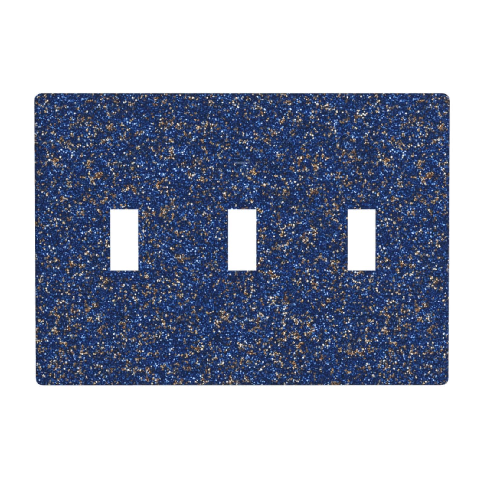 Dense Blue Glitter Light Switch Covers 3 Gang Triple Toggle Wall Plate Switchplate Electrical Faceplate for Bathroom Kitchen Bedroom Decor