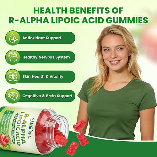 Miniatura 4 de R Alpha Lipoic Acid 600mg Gummies, Stabilized R-Alpha Lipoic Acid, ALA Supplement for Nerve Health, Antioxidant & Metabolism Support- Vegan,