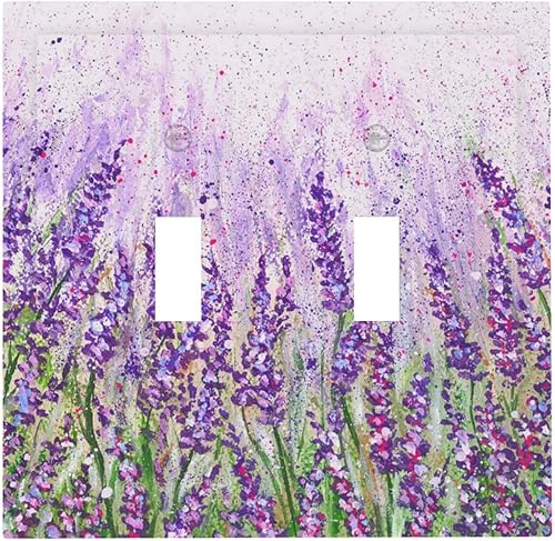Placa de cubierta de interruptor de luz de flor de lavanda morada, placa de pared decorativa de doble palanca, placa frontal de 2 bandas para casa