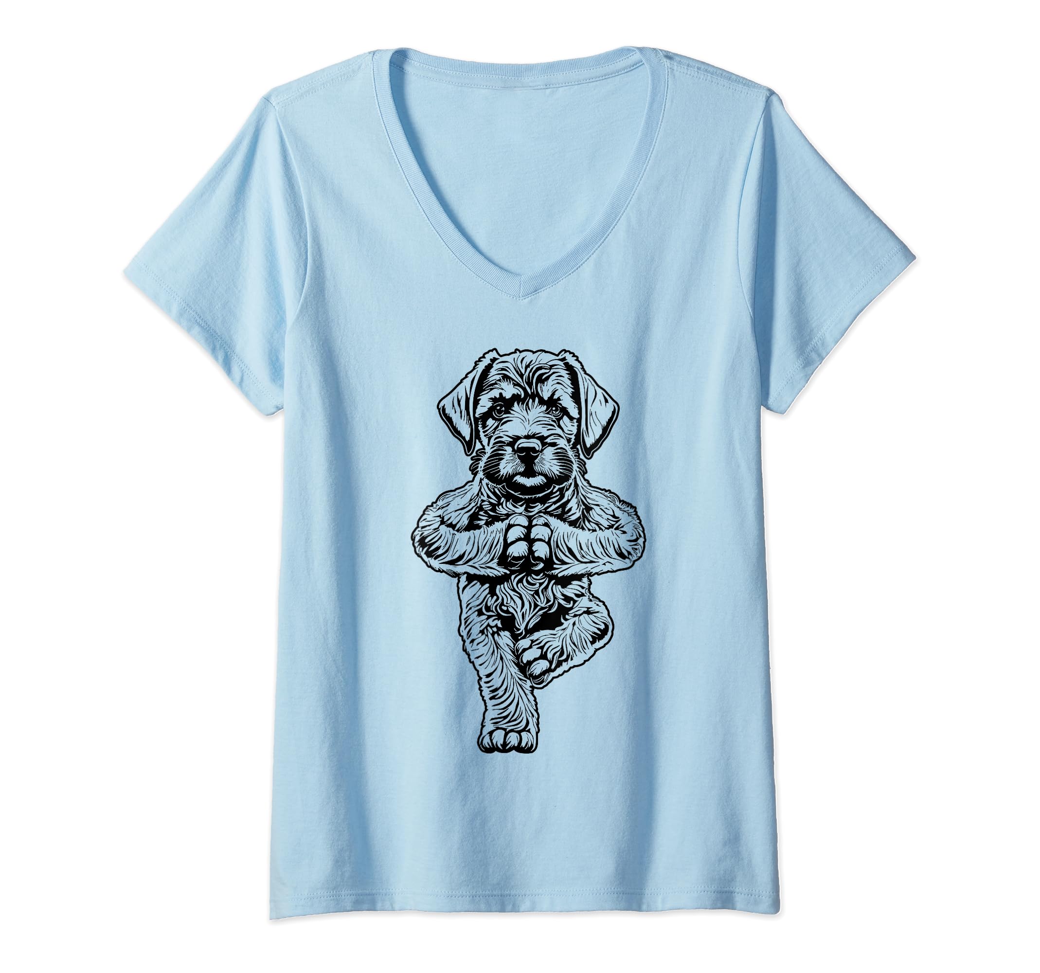 Miniature Schnauzer Yoga Puppy Dog Tree Pose Vrikshasana V-Neck T-Shirt