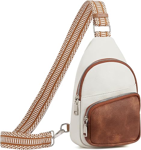 CLUCI Riñonera pequeña para mujer, cangurera de cuero vegano para mujer, bolsa de pecho con correa de guitarra