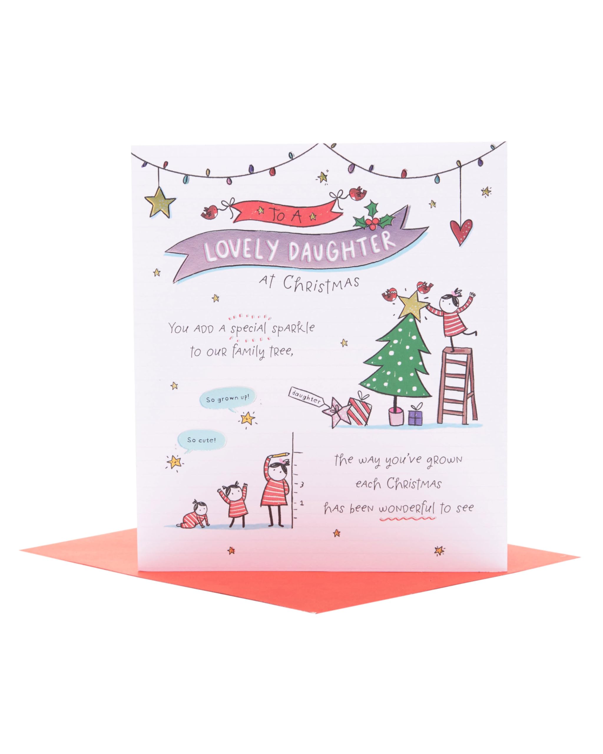 UK Greetings Christmas Card for Daughter - Heartfelt Doodle Design