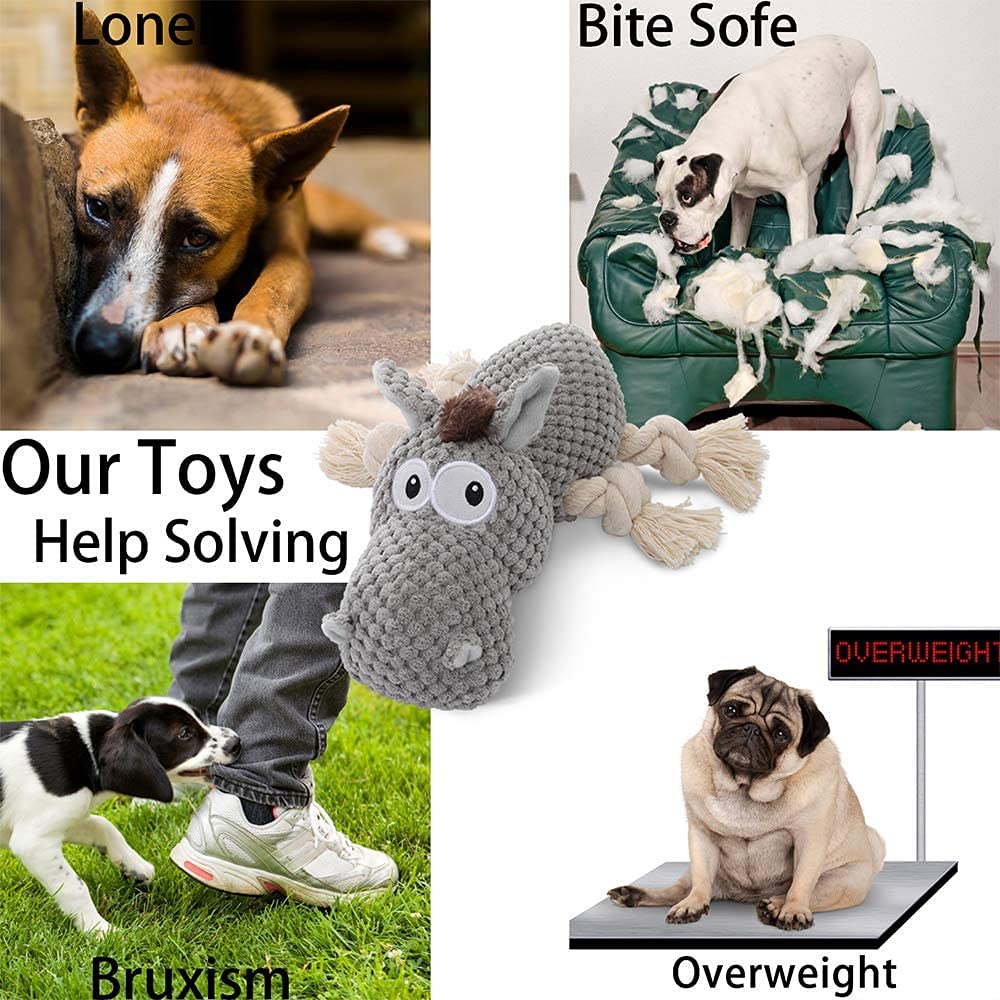 Sedioso Hundespielzeug, Tauziehen Plüschhundespielzeug, süßes quietschendes Hundespielzeug mit Crinkle-Papier, gefüllte Hundekauspielzeug für Welpen, kleine, mittlere, große Hunde (Grau(Donkey))