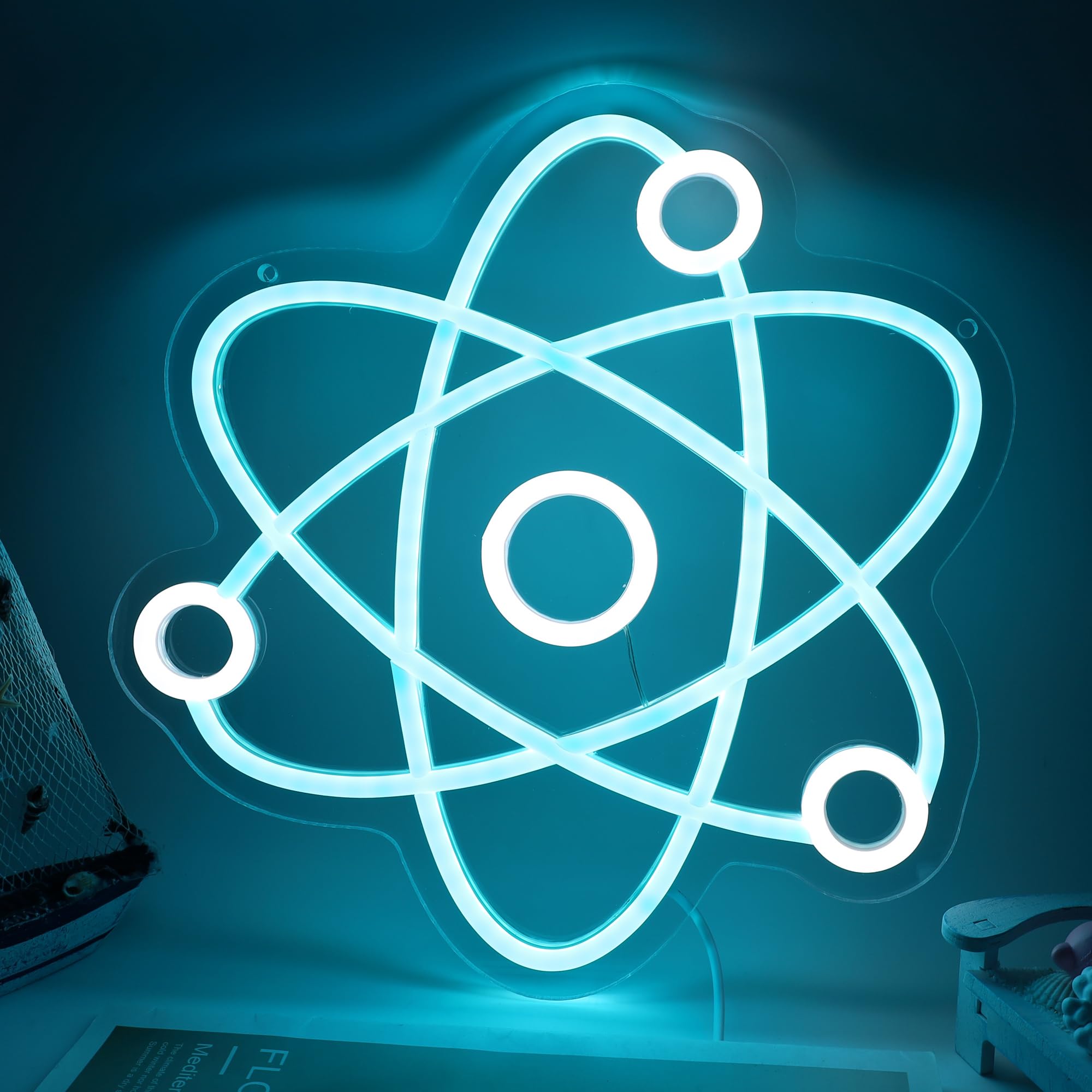 Atomic Neon Sign,Molecule Neon Light,Led Light Up Sign,Neon Science Decor,Led Sign for Science Classroom Bedroom Wall Decor Game Room Man Cave kids