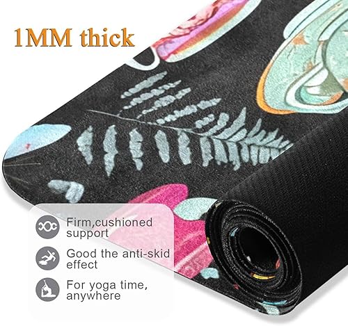 Miniatura 4 de Vintage Tea Sets Pattern Yoga Mat with Bag Included, Non Slip Fitness Workout Mat, Foldable Suede Rubber Yoga Mat for Yoga Pilates and Fitness,