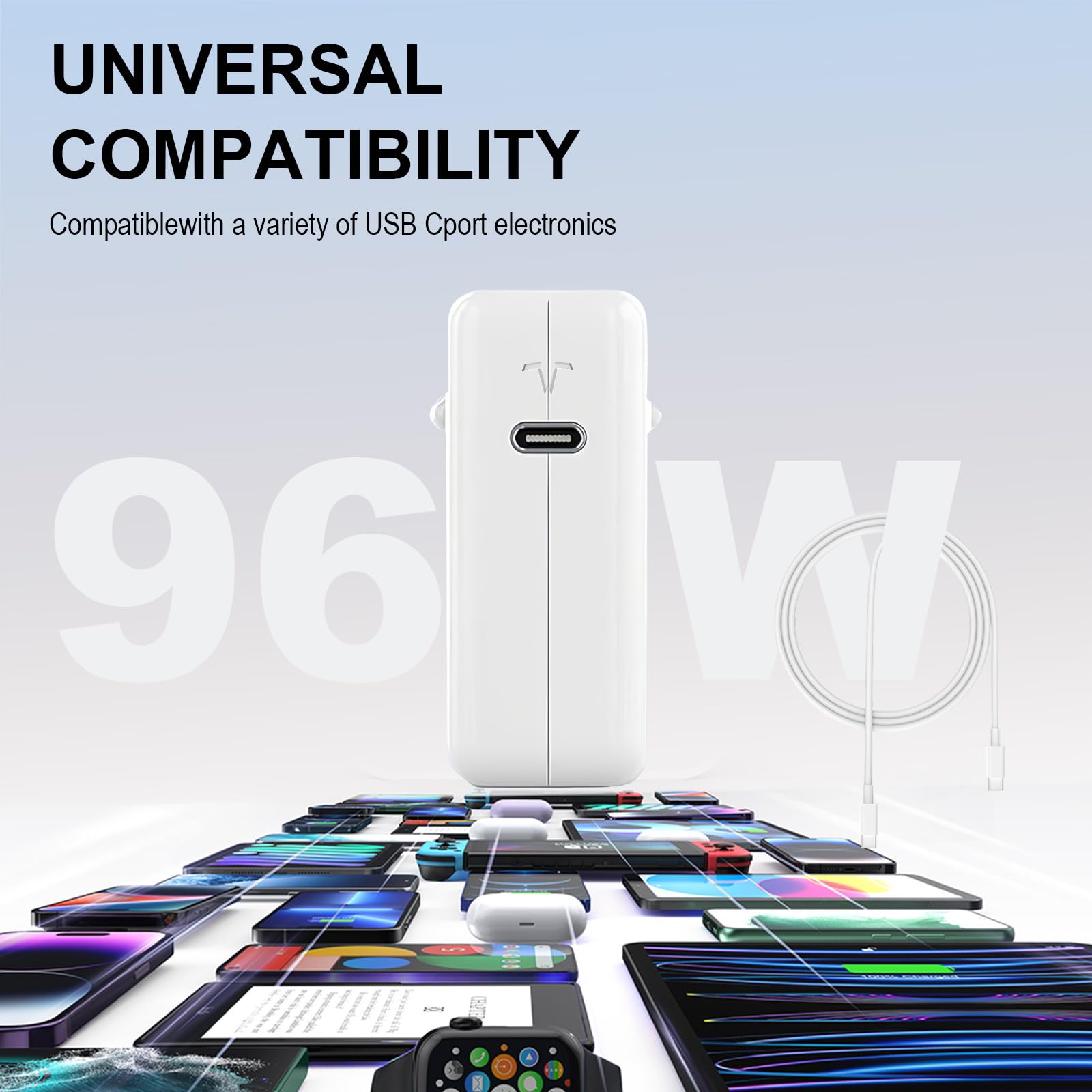 COOYA 96W USB C Caricatore, per MacBook Pro 16, 15, 14, 13 pollici 2024, 2023, 2022, 2021, M3 M2 M1, per MacBook Air, Compatibilità all USB-C laptop, Compatibile con iPad, con 6.6ft Type C 5A cavo.