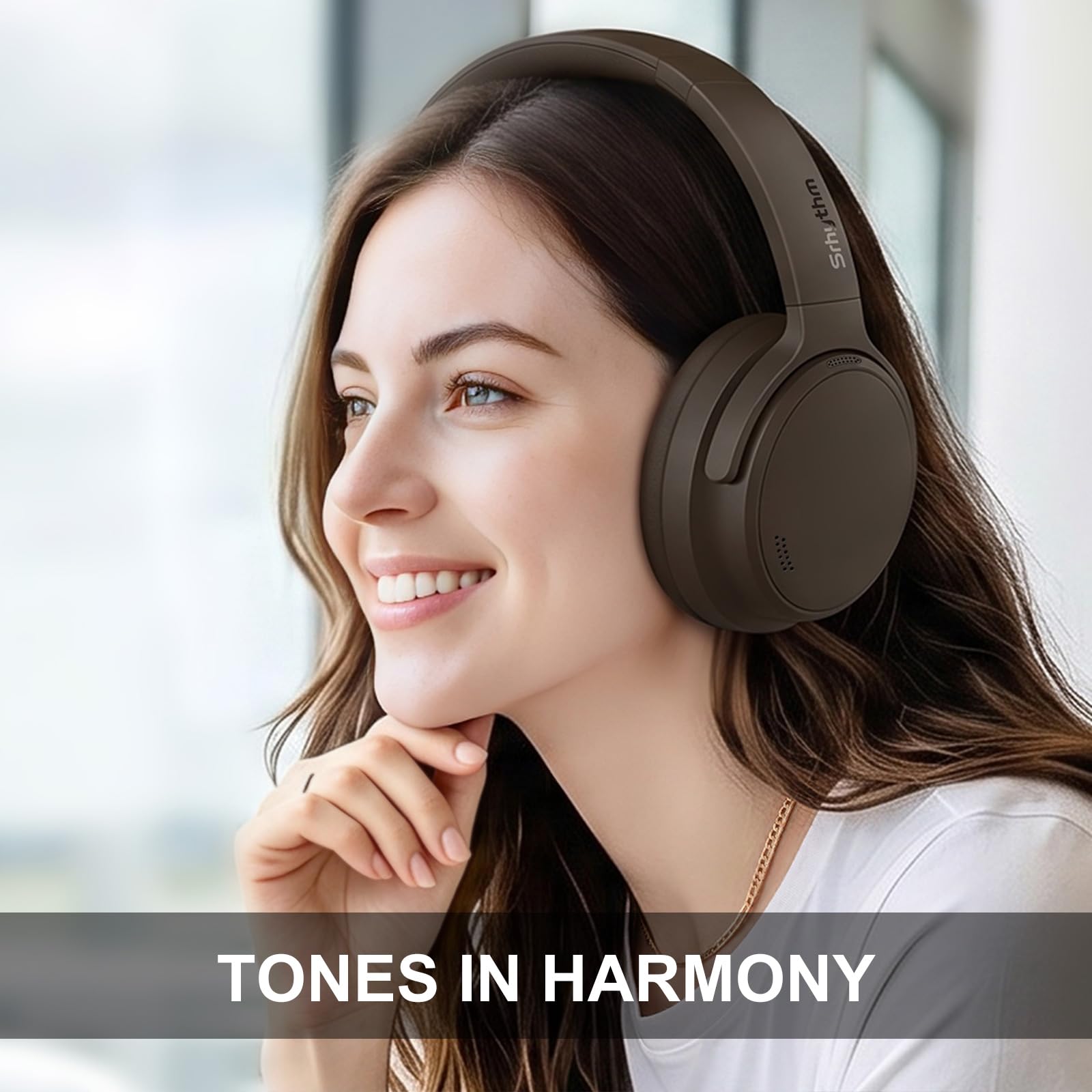 Srhythm NiceComfort 35 (2a generazione) Auricolari ibridi con cancellazione del rumore, Bluetooth 6.0, 5 microfoni con ENC, trasparenza, tempo di riproduzione 140 ore, bassa latenza, app EQ (caffè