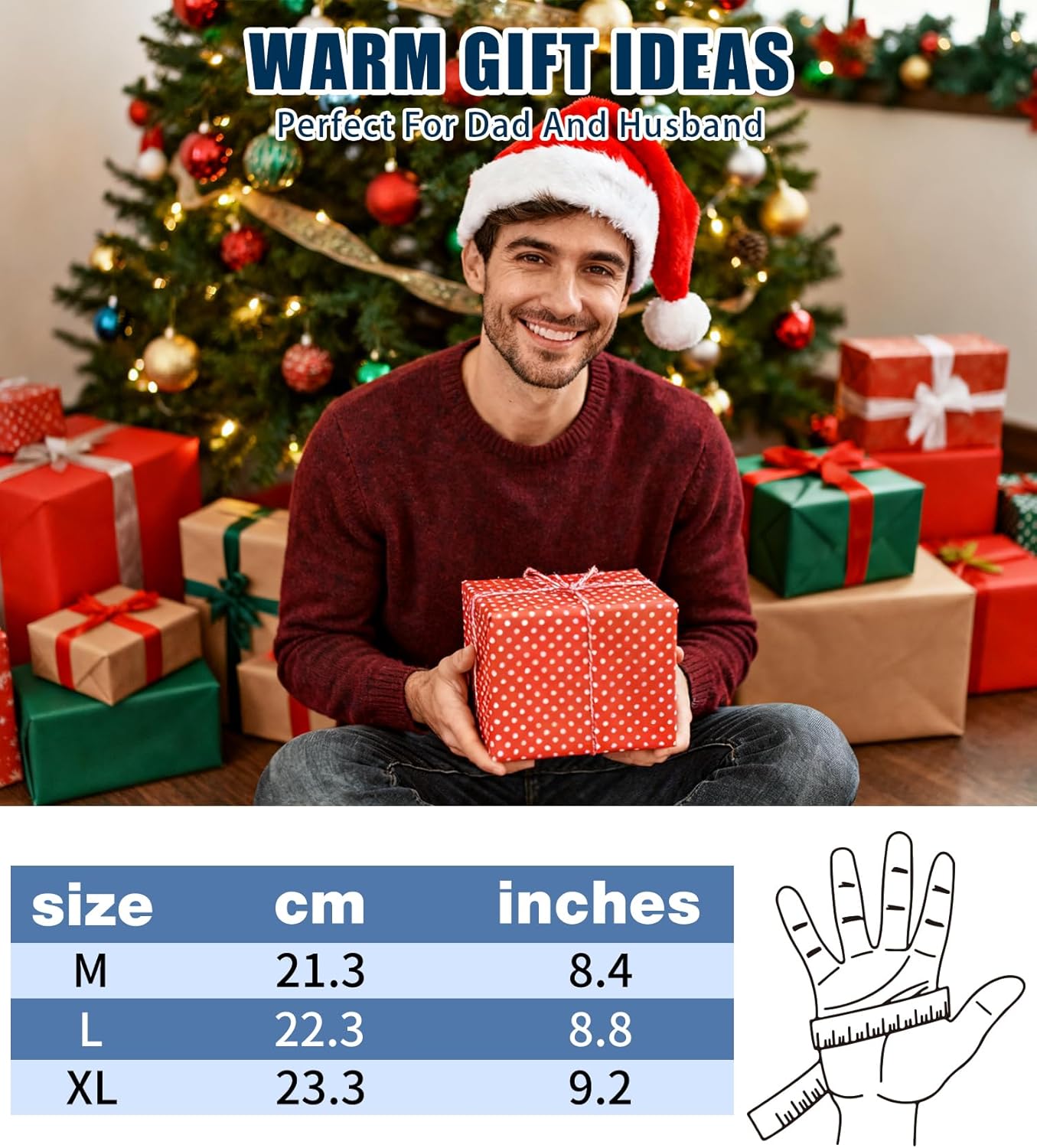 Winter Leather Gloves for Men, Plush Lined Mens PU Gloves With Full-hand Touchscreen Men’s Winter Gloves - Image 6