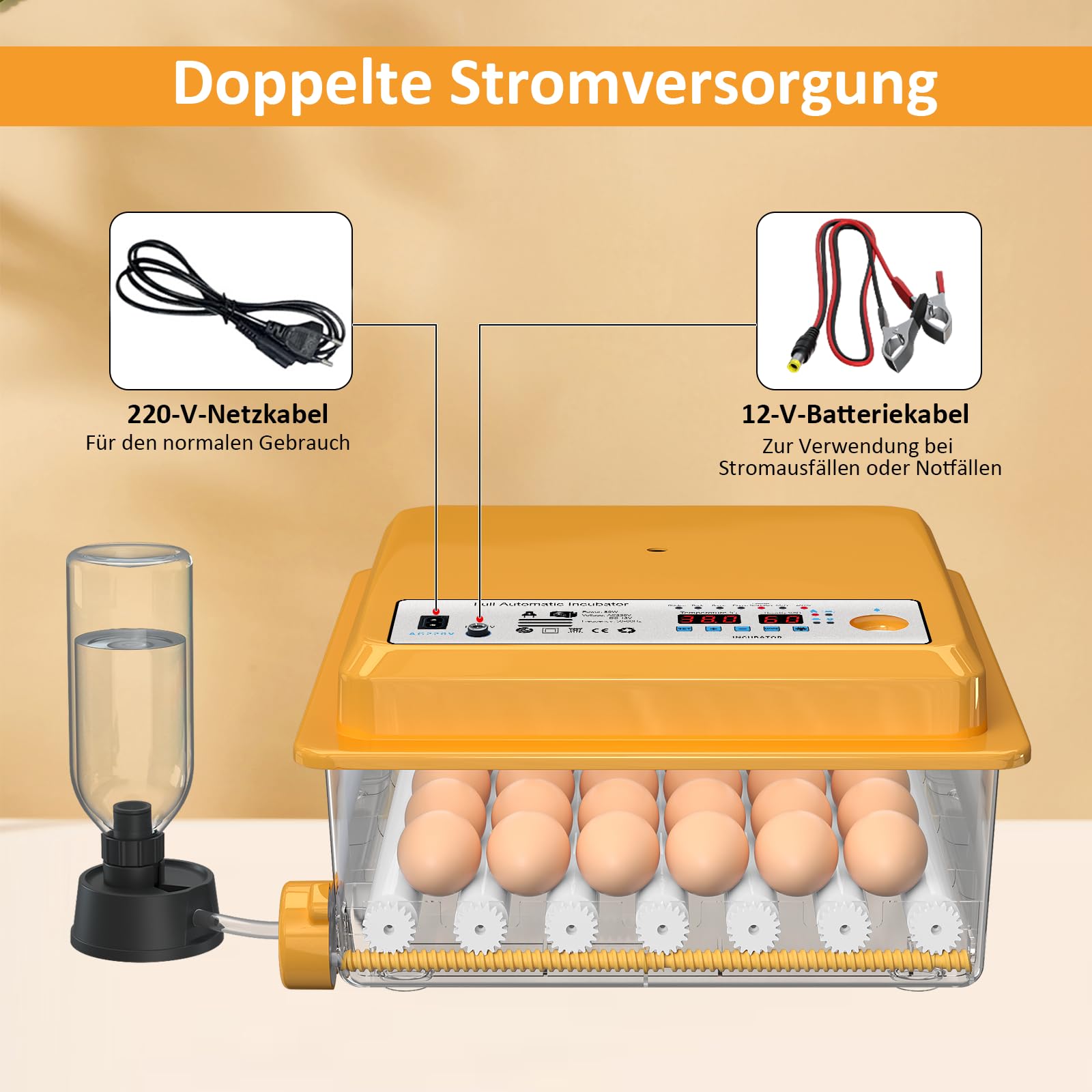 Brutautomat Vollautomatisch 36 Eier mit Temperaturregelung, Brutmaschine mit 5 automatischen Brutmodi, Inkubator Feuchtigkeitsanzeige, Brutkasten automatischer Wasserauffüllung und Eierwende