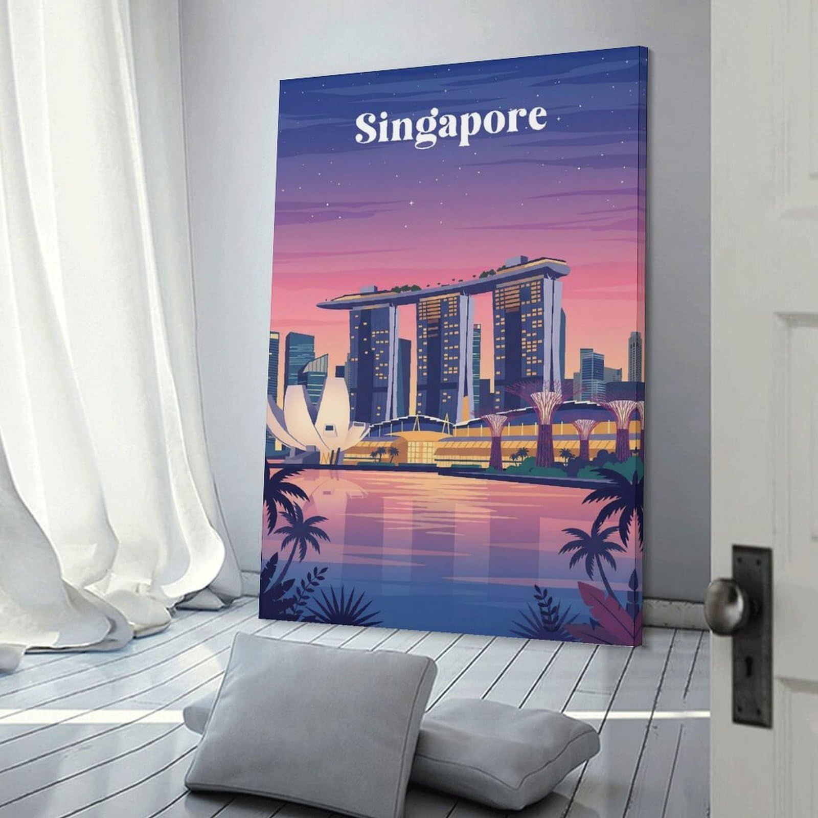 Junmoney Singapore Marina Bay Sands Wall Art Print, 24x36inch(60x90cm), for Living Room, Bedroom, Office Or Hallway, Canvas Wall Art That Fits Changing Layouts