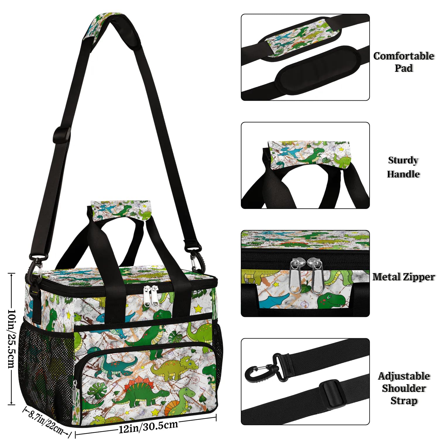 Große Lunchtasche aus Marmor, für Erwachsene, Herren, Damen, Kinder, Mädchen, Jungen, Textur, Marmor, Dinosaurier, isolierte Lunchbox, Kühltasche, Kühltasche, Kühltasche, Kühltasche, Kühltasche, für