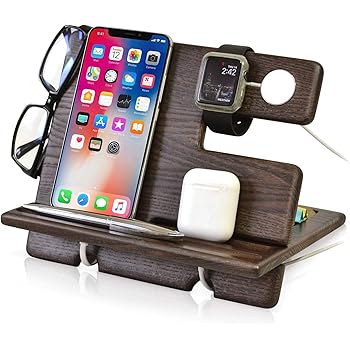 Amazon Com Teslyar Wood Phone Docking Station Ash Key Holder Wallet Stand Watch Organizer Men Gift Husband Wife Anniversary Dad Birthday Nightstand Father Graduation Gadgets Compatible With Iphone Iwatch Airpods Electronics