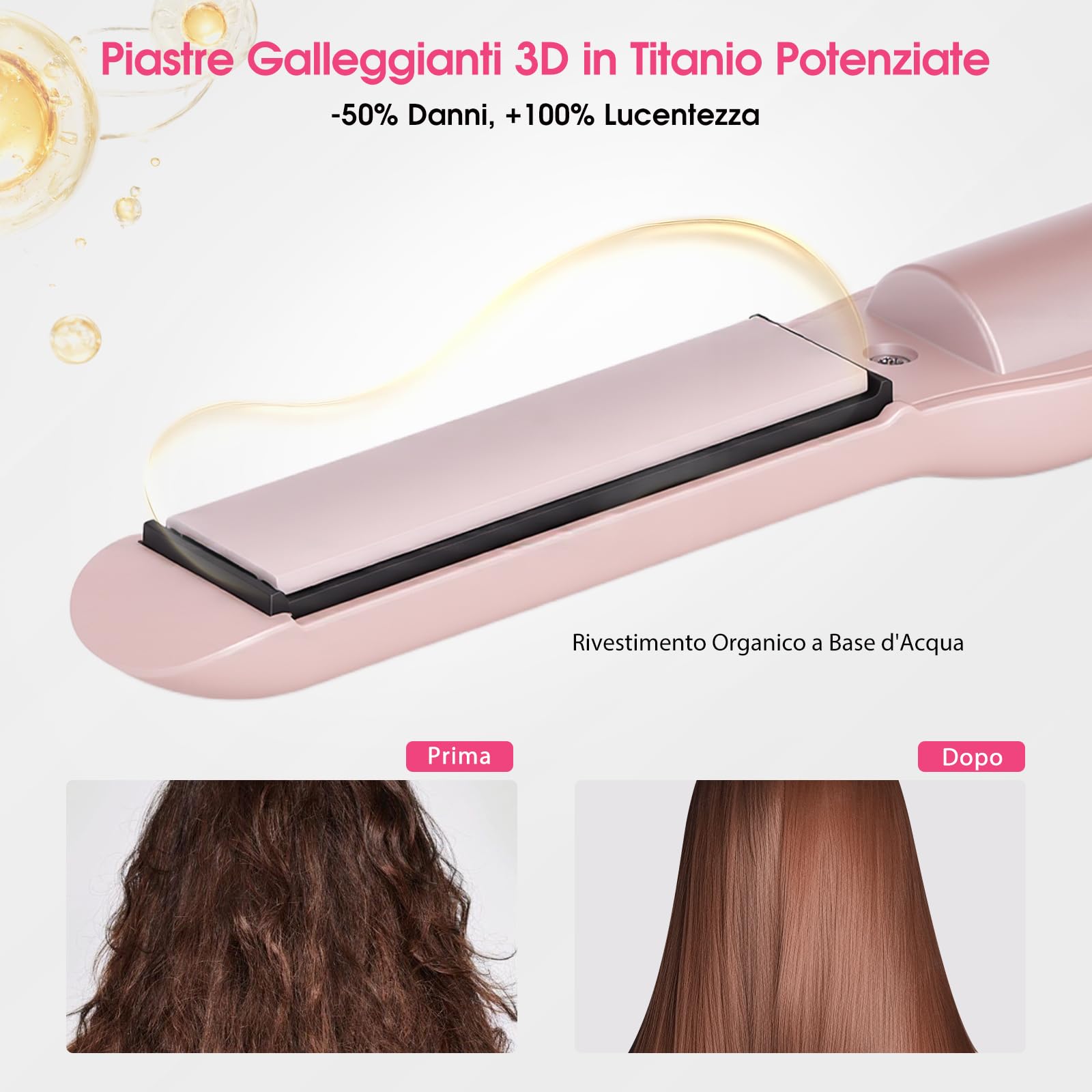 Piastra per Capelli Senza Fili 2 in 1 con Batteria, Piastre Mini in Titanio 3D, Riscaldamento in 20s, 3 Temp. (160-200℃), 2600mAh, Autonomia 30 Minuti, Piastra Portatile da Viaggio