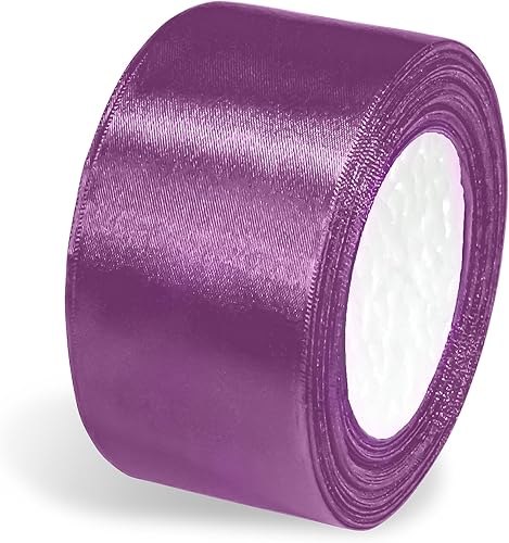 Cinta lila de 2 pulgadas x 25 yardas, cintas de satén de doble cara de 2 pulgadas para manualidades, envoltura de regalos, ideal para el día de la