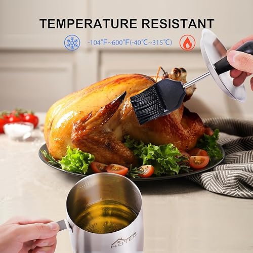 Miniatura 4 de HOTEC Olla de acero inoxidable 304 con cepillo, cepillos de silicona para parrilla de barbacoa para aceite de salsa, 36 oz