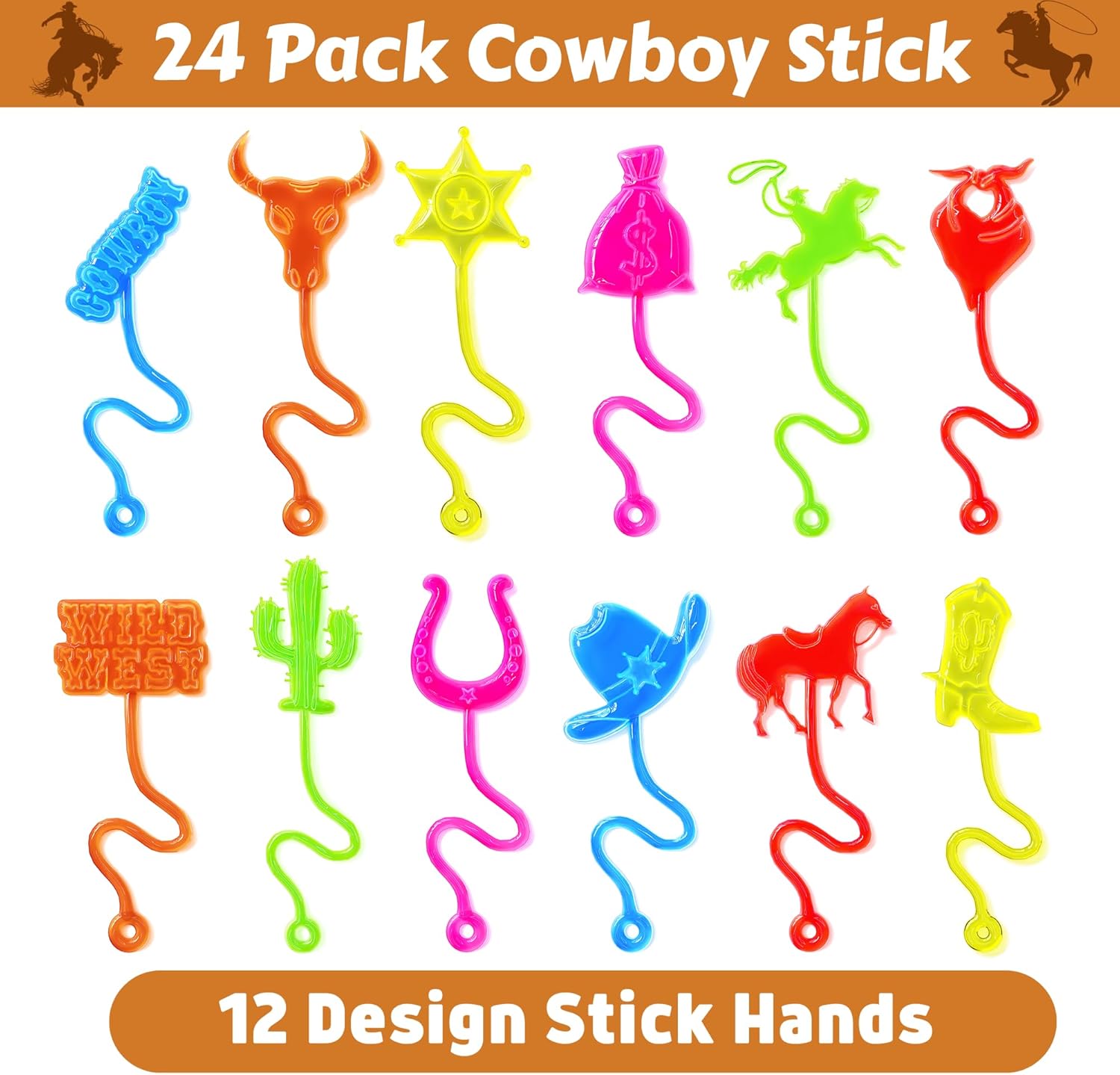 48PCS Cowboy Party Favors - 24PCS Cowboy Temporary Tattoos & 24PCS Cowboy Stick Hands - Perfect Birthday Favors, Goodie Bag Stuffers, Treasure Box Toys, Classroom Prizes, and Student Gifts - Image 3