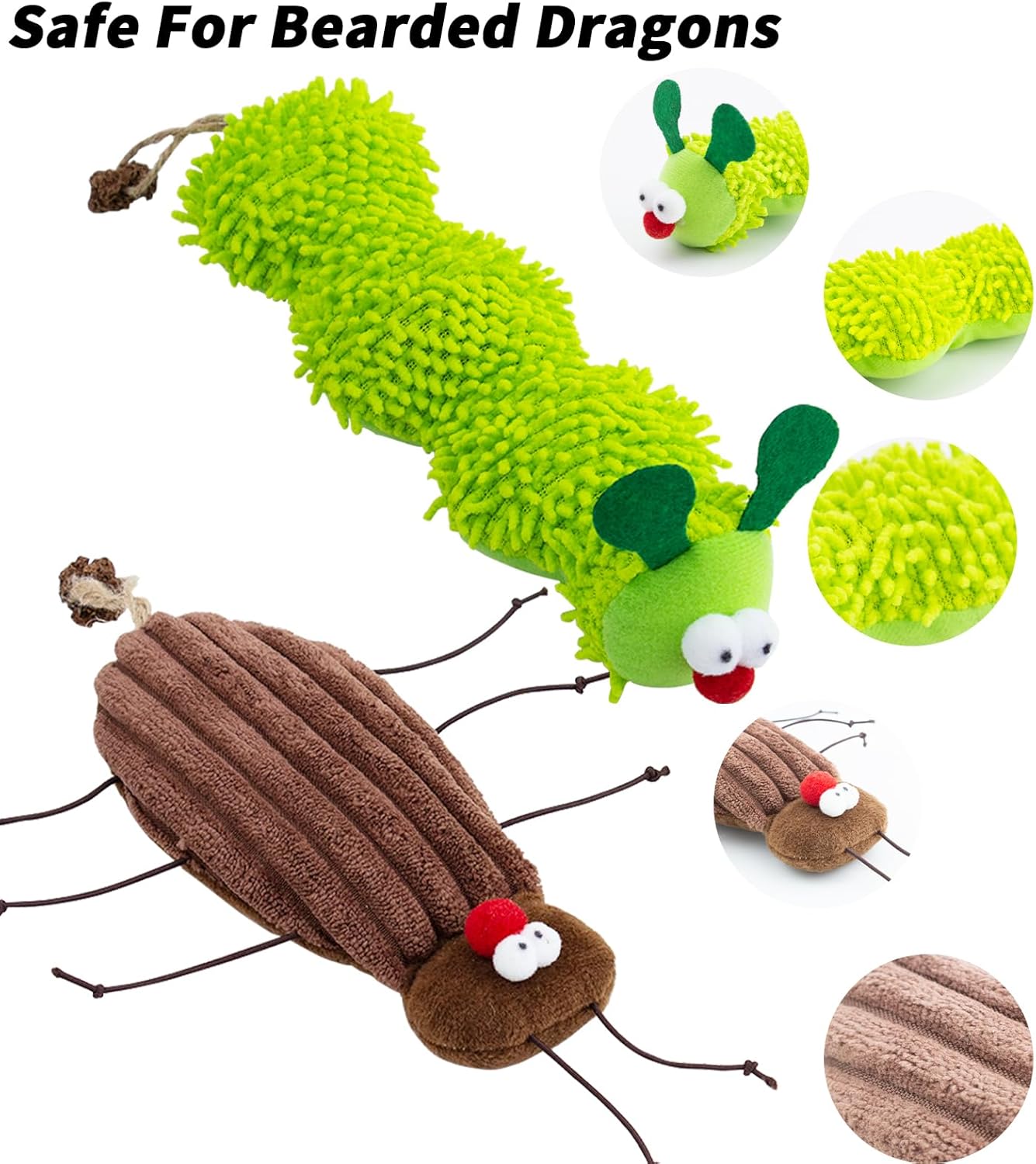 FlidRunest 2 Pack Bearded Dragon Accessories, Plush for Bearded Dragon, Interactive Bearded Dragon Simulation Stuffed for Tank, Reptile Stuffed Plush Animals Bearded Dragon