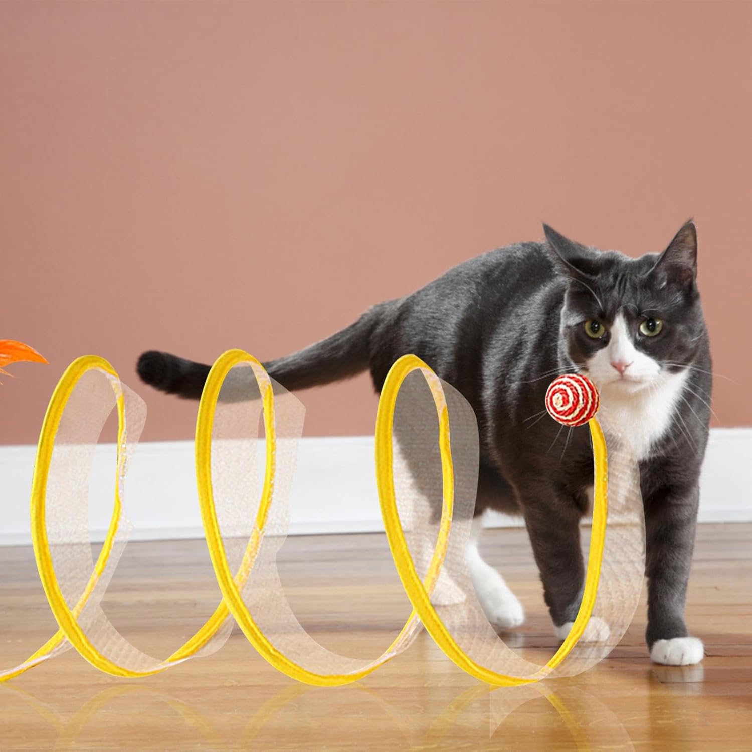 Cat Play Tunnel Toy,Indoor Cat Tunnel Toys | Foldable Adventure Tunnel Toys for Cats, Dogs and Small Pets Reusable Tunnel Bed Toys for Decorhome, 1, Hemp ball feather