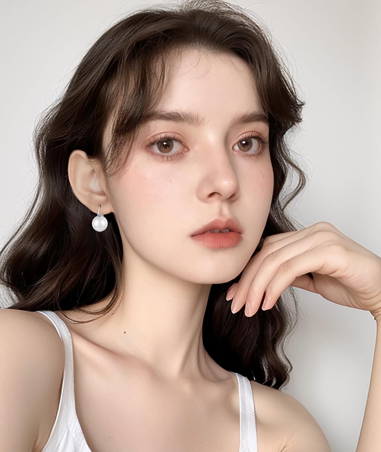 Pearl Drop Earrings Dangle 925 Sterling Silver Pearl Earrings for Women 12mm Big Pearl Hoop Earrings for Mother - Image 7