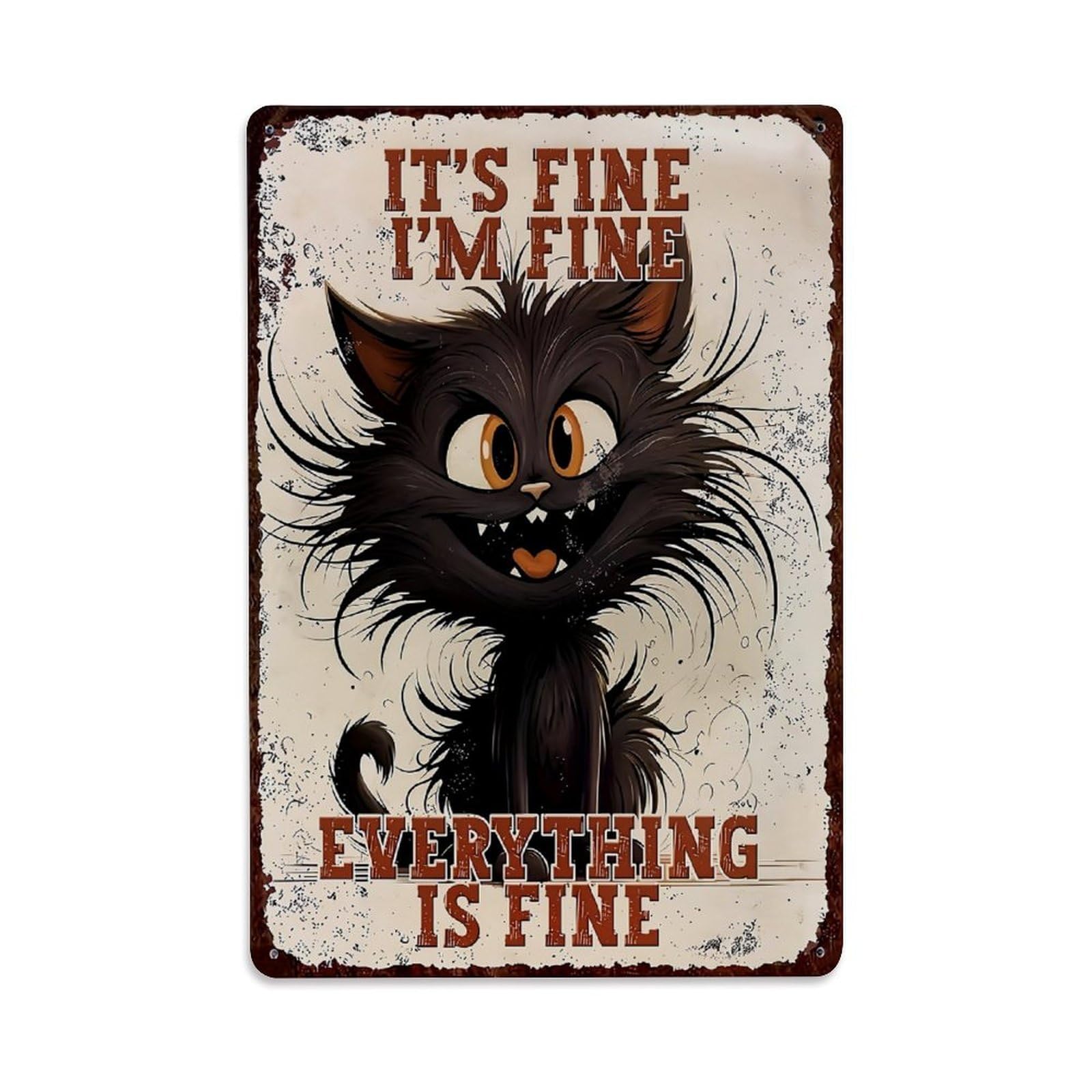 Bliveurn Vintage Black Cat Fine Everything Is Retro Metal Tin Sign, Metal Poster For Home, Gaming Room, Studio Workshop,Bar,Garage Wall Art Decor 8X12 Inch