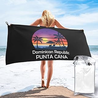DARLEKS Punta Cana Dominican Republic Souvenir Beach Towel Oversized, Microfiber Beach Towel with Pocket Sand Free Beach Blanket Lightweight Thin Towels 27.5"X55"