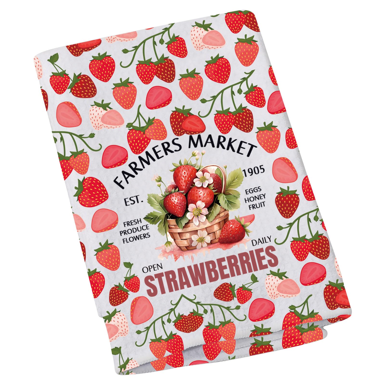 Serviette de cuisine aux fraises d'automne en coton pour le marché des fermiers