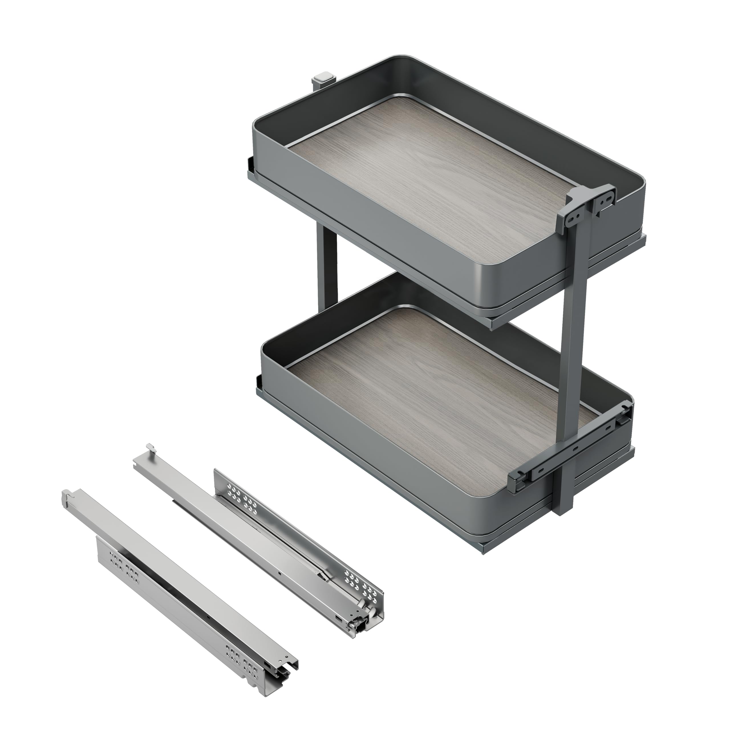 Emuca - Harmony pull-out trolley with soft close, Module width 300mm x height 700mm, Steel and Wood, Anthracite grey
