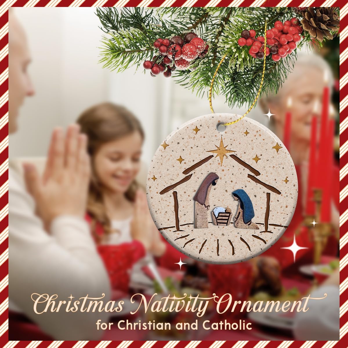 Nativity Scene Holiday Ornaments 2025 - Christian Nativity Decor, O Holy Night Christmas Ornament - Jesus Xmas Tree Decor, Religious Catholic Keepsake, Ideas for Christian - Image 7