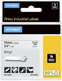 DYMO Rhino Industrial Vinyl Labels 3/4" Black Print on White Tape