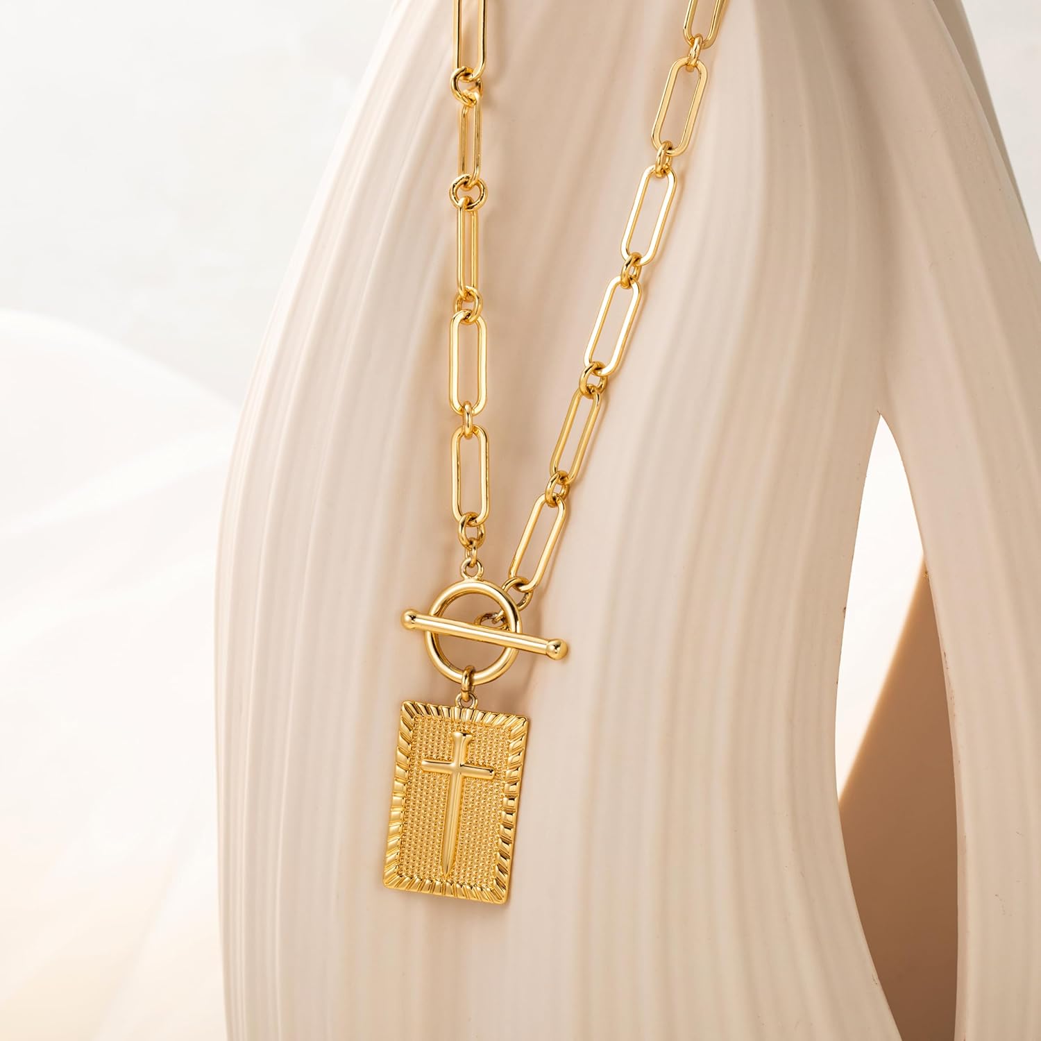 Cross Pendant Necklaces for Women Trendy, Dainty 14k Gold/Silver/Rose Gold Plated Paperclip Necklace for Womens Toggle Clasp Necklace Chunky Necklace Gold Jewelry for Women Gifts - Image 8