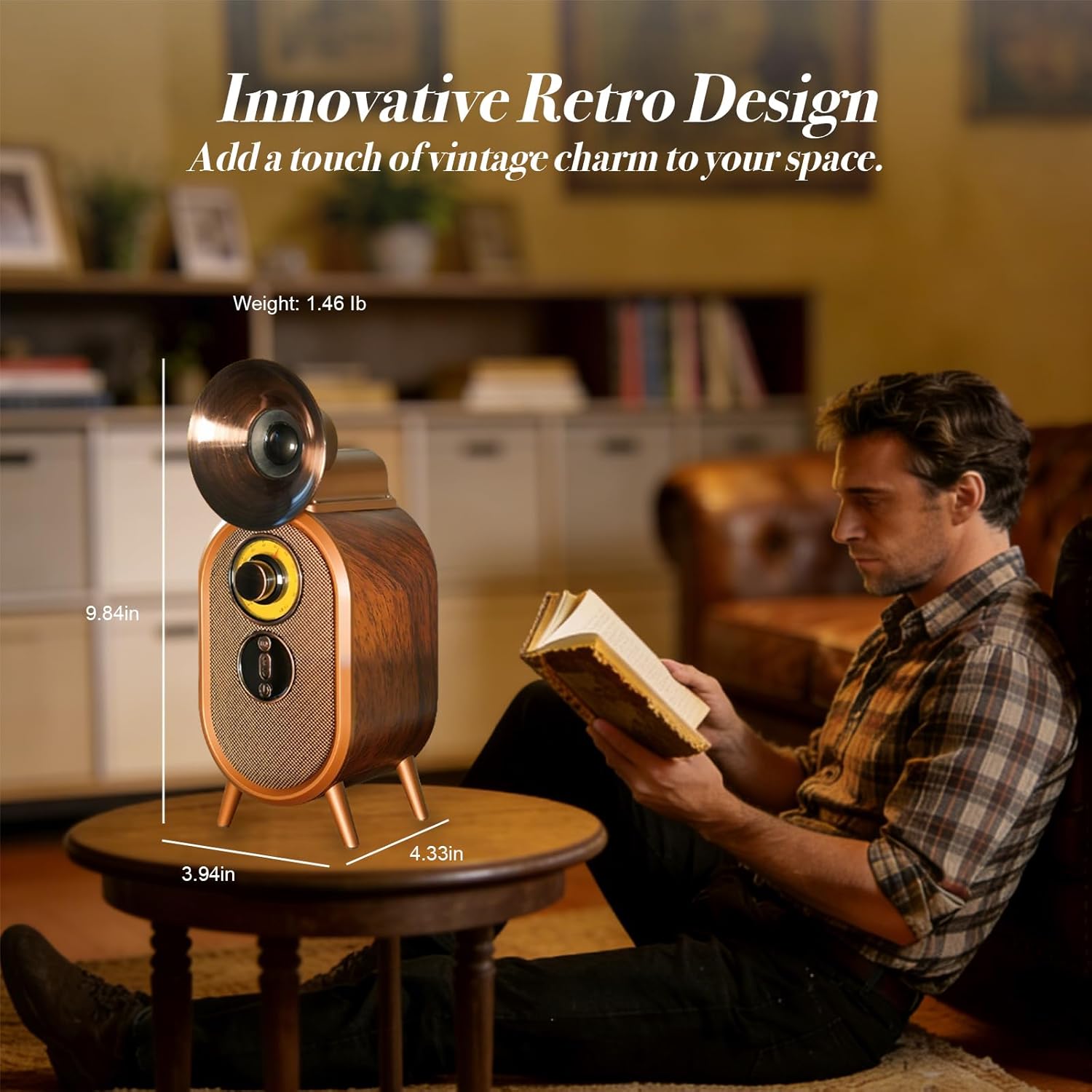 Small Retro Radio with Double Speaker, Protable Vintage Bluetooth Speaker with 6.0 Bluetooth, FM Radio, Heavy Bass Stereo Vintage Wireless Speaker Support USB/TF/AUX (with Microphone)
